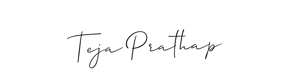 How to make Teja Prathap name signature. Use Allison_Script style for creating short signs online. This is the latest handwritten sign. Teja Prathap signature style 2 images and pictures png