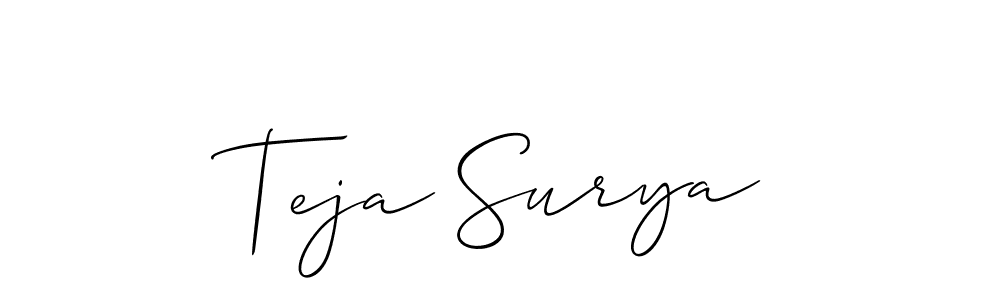 Allison_Script is a professional signature style that is perfect for those who want to add a touch of class to their signature. It is also a great choice for those who want to make their signature more unique. Get Teja Surya name to fancy signature for free. Teja Surya signature style 2 images and pictures png