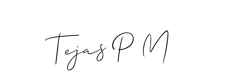 How to make Tejas P M name signature. Use Allison_Script style for creating short signs online. This is the latest handwritten sign. Tejas P M signature style 2 images and pictures png