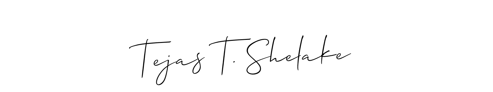 This is the best signature style for the Tejas T. Shelake name. Also you like these signature font (Allison_Script). Mix name signature. Tejas T. Shelake signature style 2 images and pictures png