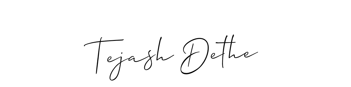 How to make Tejash Dethe name signature. Use Allison_Script style for creating short signs online. This is the latest handwritten sign. Tejash Dethe signature style 2 images and pictures png