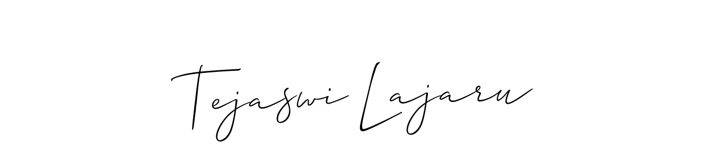 The best way (Allison_Script) to make a short signature is to pick only two or three words in your name. The name Tejaswi Lajaru include a total of six letters. For converting this name. Tejaswi Lajaru signature style 2 images and pictures png