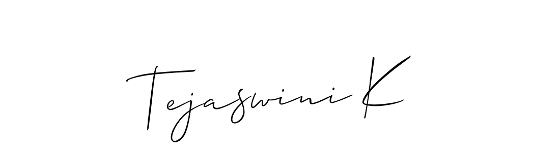 The best way (Allison_Script) to make a short signature is to pick only two or three words in your name. The name Tejaswini K include a total of six letters. For converting this name. Tejaswini K signature style 2 images and pictures png