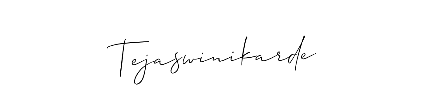 The best way (Allison_Script) to make a short signature is to pick only two or three words in your name. The name Tejaswinikarde include a total of six letters. For converting this name. Tejaswinikarde signature style 2 images and pictures png