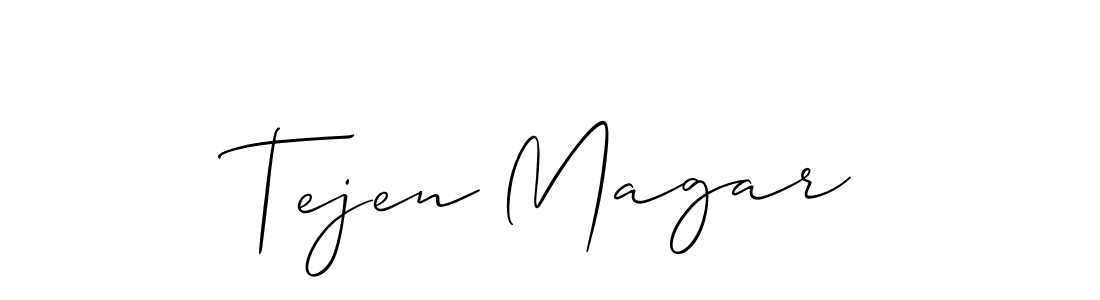 Make a beautiful signature design for name Tejen Magar. With this signature (Allison_Script) style, you can create a handwritten signature for free. Tejen Magar signature style 2 images and pictures png