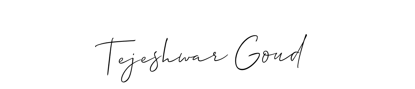 Allison_Script is a professional signature style that is perfect for those who want to add a touch of class to their signature. It is also a great choice for those who want to make their signature more unique. Get Tejeshwar Goud name to fancy signature for free. Tejeshwar Goud signature style 2 images and pictures png