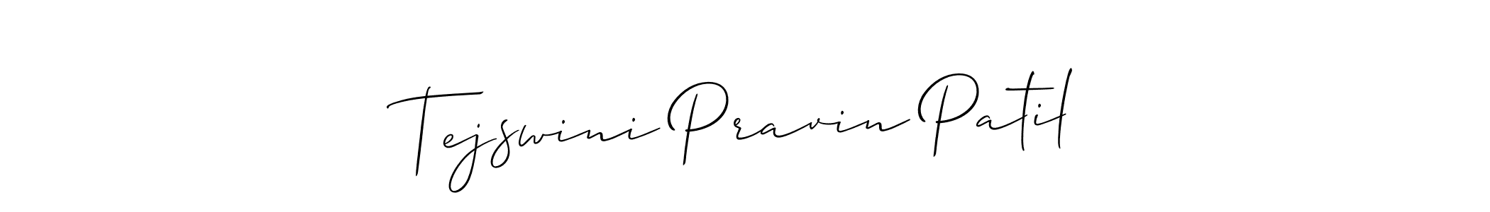 The best way (Allison_Script) to make a short signature is to pick only two or three words in your name. The name Tejswini Pravin Patil include a total of six letters. For converting this name. Tejswini Pravin Patil signature style 2 images and pictures png