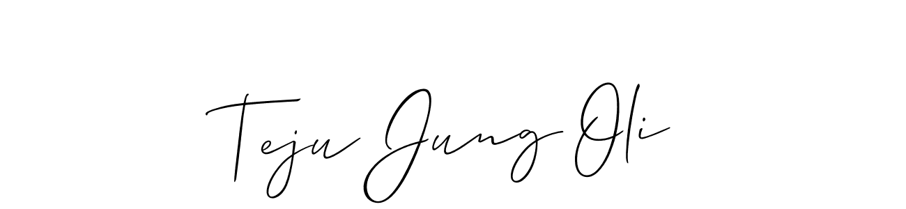 You should practise on your own different ways (Allison_Script) to write your name (Teju Jung Oli) in signature. don't let someone else do it for you. Teju Jung Oli signature style 2 images and pictures png