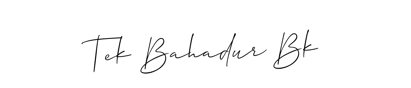 Use a signature maker to create a handwritten signature online. With this signature software, you can design (Allison_Script) your own signature for name Tek Bahadur Bk. Tek Bahadur Bk signature style 2 images and pictures png