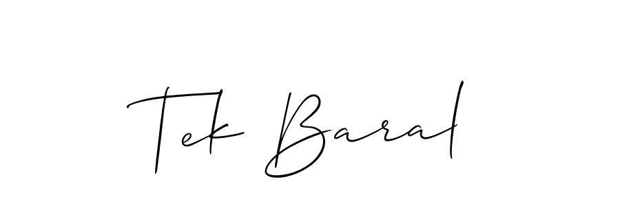 The best way (Allison_Script) to make a short signature is to pick only two or three words in your name. The name Tek Baral include a total of six letters. For converting this name. Tek Baral signature style 2 images and pictures png