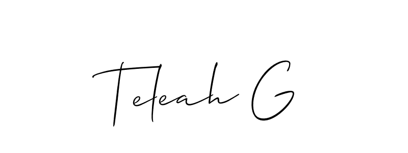 Similarly Allison_Script is the best handwritten signature design. Signature creator online .You can use it as an online autograph creator for name Teleah G. Teleah G signature style 2 images and pictures png