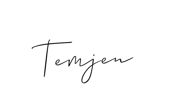 Make a beautiful signature design for name Temjen. With this signature (Allison_Script) style, you can create a handwritten signature for free. Temjen signature style 2 images and pictures png