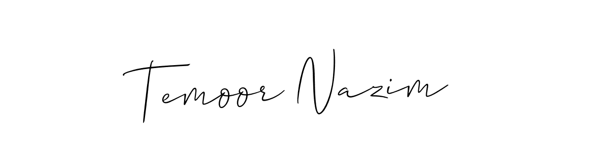Use a signature maker to create a handwritten signature online. With this signature software, you can design (Allison_Script) your own signature for name Temoor Nazim. Temoor Nazim signature style 2 images and pictures png