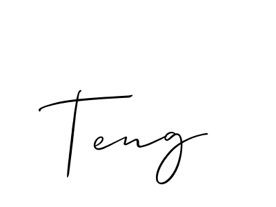 The best way (Allison_Script) to make a short signature is to pick only two or three words in your name. The name Teng include a total of six letters. For converting this name. Teng signature style 2 images and pictures png