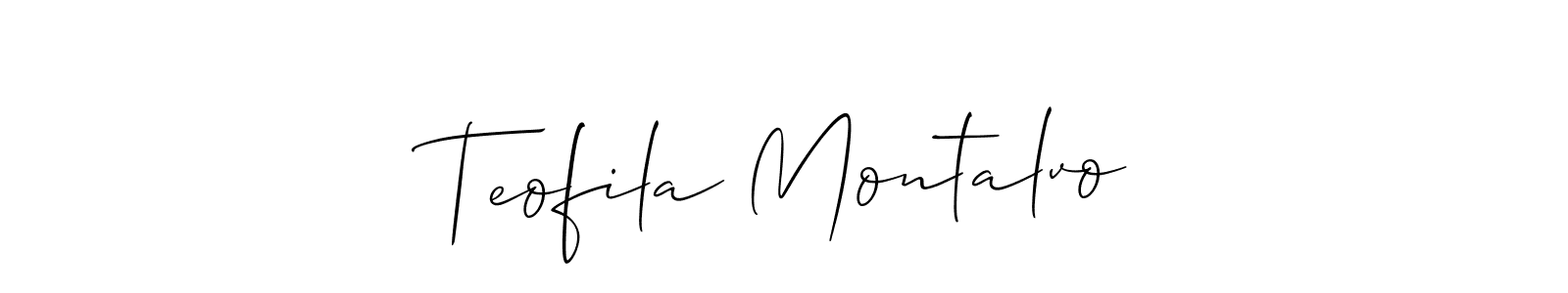 The best way (Allison_Script) to make a short signature is to pick only two or three words in your name. The name Teofila Montalvo include a total of six letters. For converting this name. Teofila Montalvo signature style 2 images and pictures png