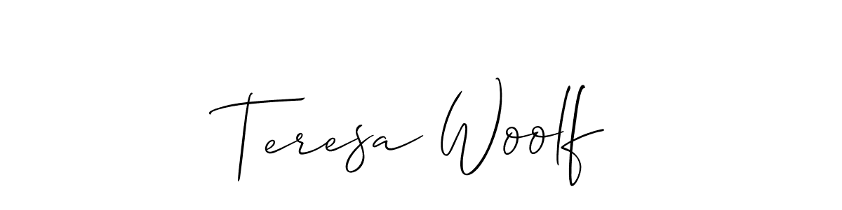 The best way (Allison_Script) to make a short signature is to pick only two or three words in your name. The name Teresa Woolf include a total of six letters. For converting this name. Teresa Woolf signature style 2 images and pictures png