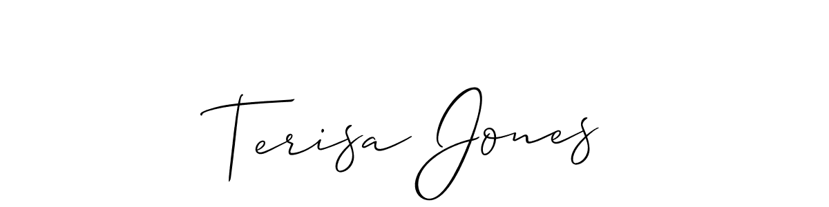 The best way (Allison_Script) to make a short signature is to pick only two or three words in your name. The name Terisa Jones include a total of six letters. For converting this name. Terisa Jones signature style 2 images and pictures png
