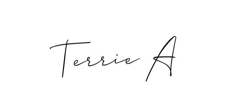 The best way (Allison_Script) to make a short signature is to pick only two or three words in your name. The name Terrie A include a total of six letters. For converting this name. Terrie A signature style 2 images and pictures png