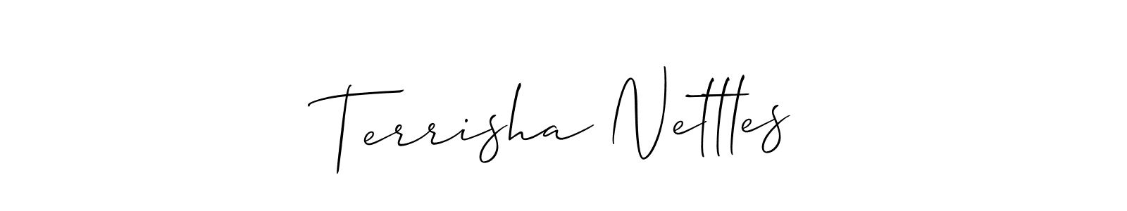 You should practise on your own different ways (Allison_Script) to write your name (Terrisha Nettles) in signature. don't let someone else do it for you. Terrisha Nettles signature style 2 images and pictures png