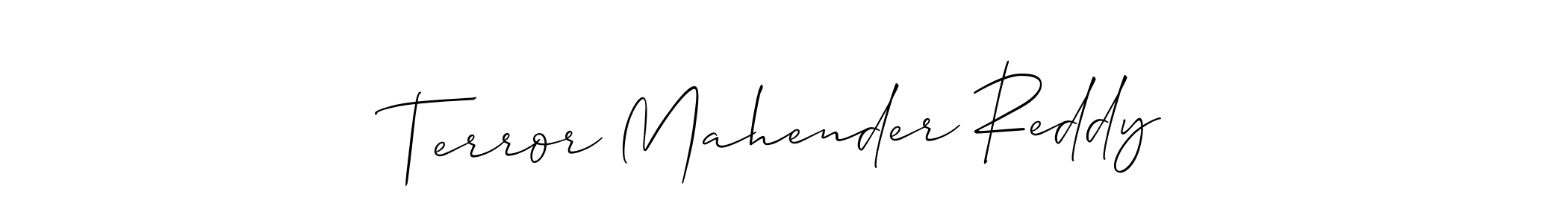 The best way (Allison_Script) to make a short signature is to pick only two or three words in your name. The name Terror Mahender Reddy include a total of six letters. For converting this name. Terror Mahender Reddy signature style 2 images and pictures png