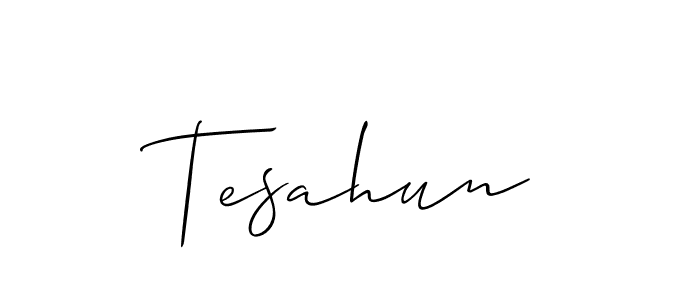 if you are searching for the best signature style for your name Tesahun. so please give up your signature search. here we have designed multiple signature styles  using Allison_Script. Tesahun signature style 2 images and pictures png