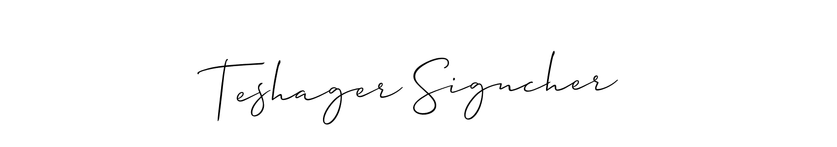 Make a beautiful signature design for name Teshager Signcher. With this signature (Allison_Script) style, you can create a handwritten signature for free. Teshager Signcher signature style 2 images and pictures png