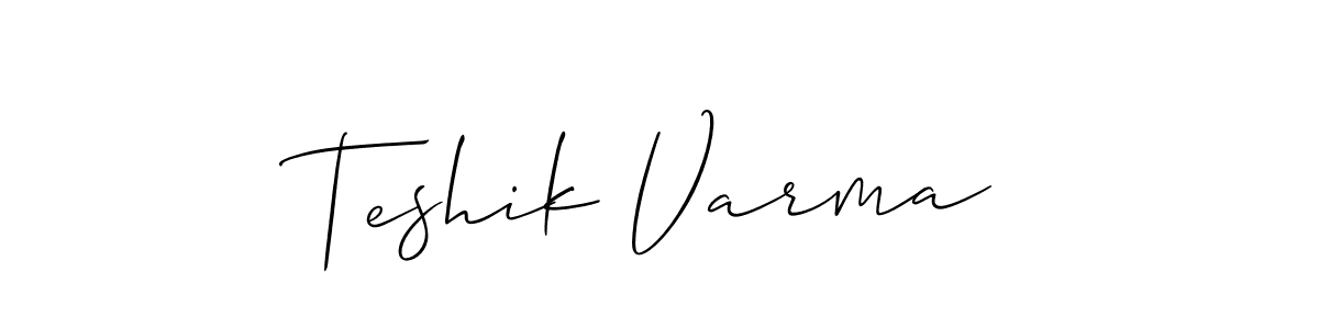 How to make Teshik Varma name signature. Use Allison_Script style for creating short signs online. This is the latest handwritten sign. Teshik Varma signature style 2 images and pictures png