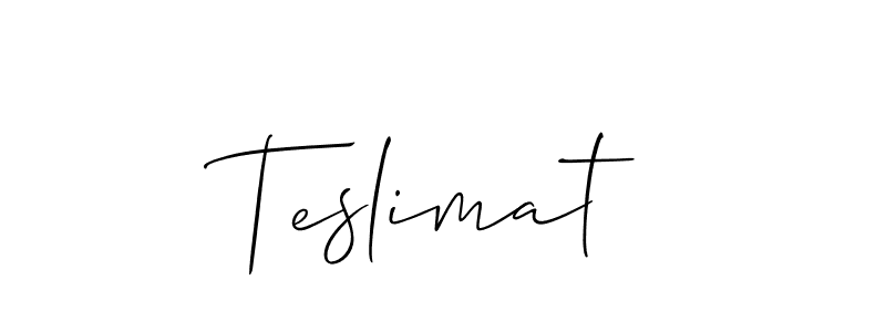 if you are searching for the best signature style for your name Teslimat. so please give up your signature search. here we have designed multiple signature styles  using Allison_Script. Teslimat signature style 2 images and pictures png