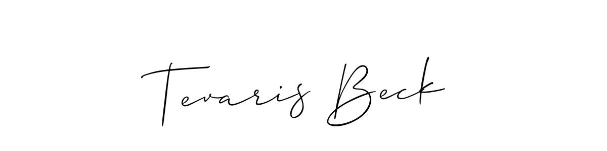 The best way (Allison_Script) to make a short signature is to pick only two or three words in your name. The name Tevaris Beck include a total of six letters. For converting this name. Tevaris Beck signature style 2 images and pictures png