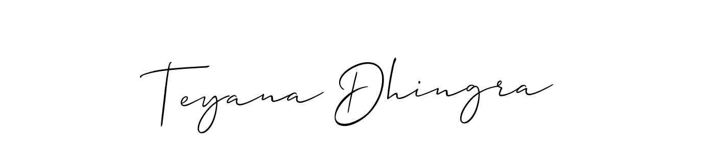 Allison_Script is a professional signature style that is perfect for those who want to add a touch of class to their signature. It is also a great choice for those who want to make their signature more unique. Get Teyana Dhingra name to fancy signature for free. Teyana Dhingra signature style 2 images and pictures png