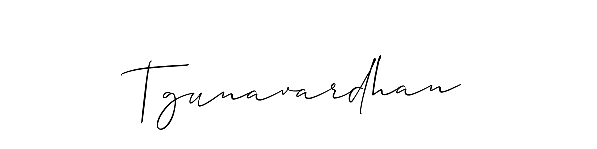 Similarly Allison_Script is the best handwritten signature design. Signature creator online .You can use it as an online autograph creator for name Tgunavardhan. Tgunavardhan signature style 2 images and pictures png