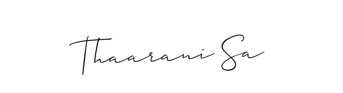 The best way (Allison_Script) to make a short signature is to pick only two or three words in your name. The name Thaarani Sa include a total of six letters. For converting this name. Thaarani Sa signature style 2 images and pictures png