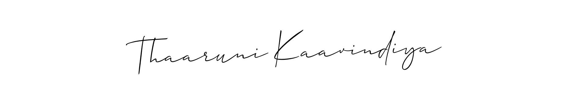 Use a signature maker to create a handwritten signature online. With this signature software, you can design (Allison_Script) your own signature for name Thaaruni Kaavindiya. Thaaruni Kaavindiya signature style 2 images and pictures png