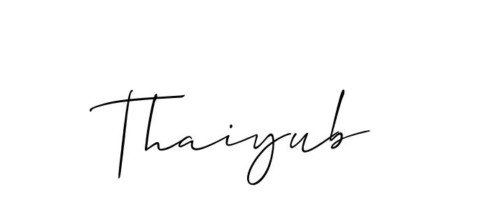 Design your own signature with our free online signature maker. With this signature software, you can create a handwritten (Allison_Script) signature for name Thaiyub. Thaiyub signature style 2 images and pictures png