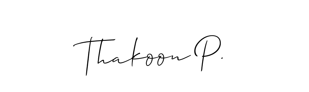 if you are searching for the best signature style for your name Thakoon P.. so please give up your signature search. here we have designed multiple signature styles  using Allison_Script. Thakoon P. signature style 2 images and pictures png