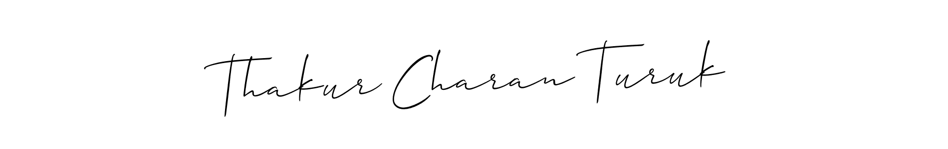 The best way (Allison_Script) to make a short signature is to pick only two or three words in your name. The name Thakur Charan Turuk include a total of six letters. For converting this name. Thakur Charan Turuk signature style 2 images and pictures png