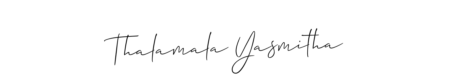 Design your own signature with our free online signature maker. With this signature software, you can create a handwritten (Allison_Script) signature for name Thalamala Yasmitha. Thalamala Yasmitha signature style 2 images and pictures png