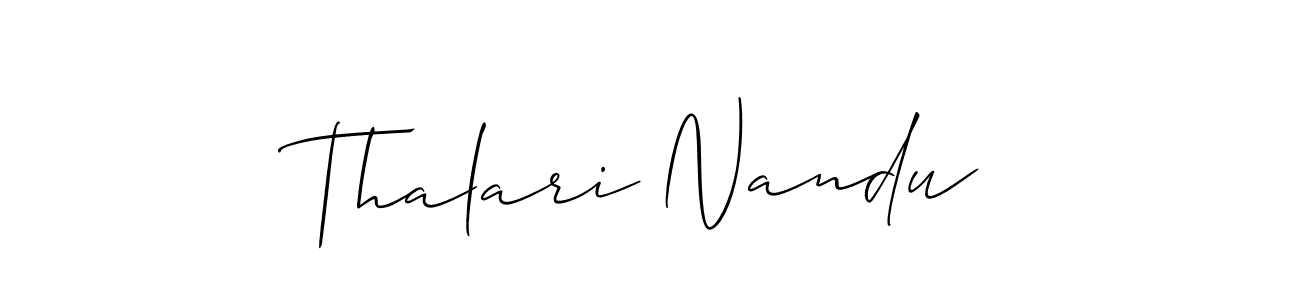 The best way (Allison_Script) to make a short signature is to pick only two or three words in your name. The name Thalari Nandu include a total of six letters. For converting this name. Thalari Nandu signature style 2 images and pictures png