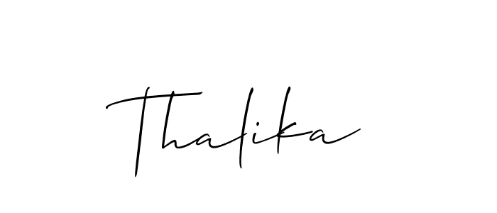 Use a signature maker to create a handwritten signature online. With this signature software, you can design (Allison_Script) your own signature for name Thalika. Thalika signature style 2 images and pictures png