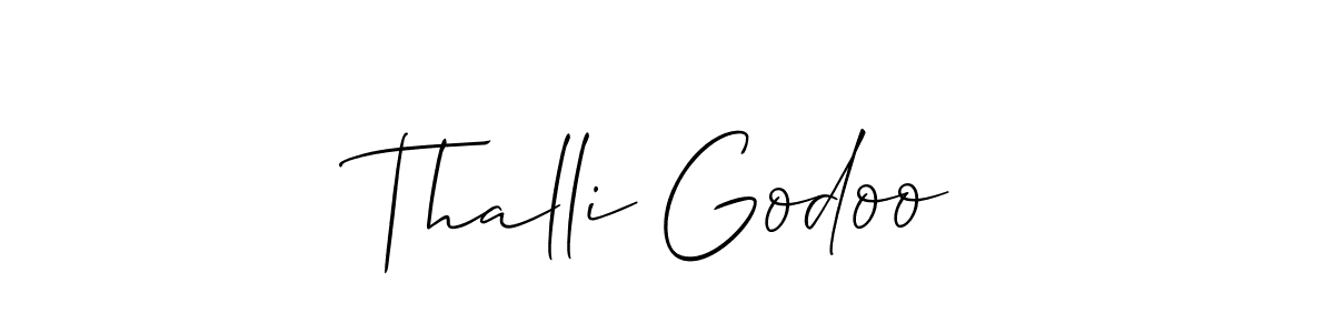 Similarly Allison_Script is the best handwritten signature design. Signature creator online .You can use it as an online autograph creator for name Thalli Godoo. Thalli Godoo signature style 2 images and pictures png