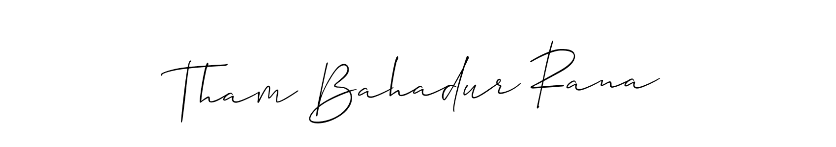 The best way (Allison_Script) to make a short signature is to pick only two or three words in your name. The name Tham Bahadur Rana include a total of six letters. For converting this name. Tham Bahadur Rana signature style 2 images and pictures png
