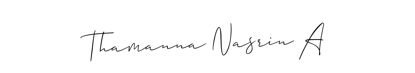 Use a signature maker to create a handwritten signature online. With this signature software, you can design (Allison_Script) your own signature for name Thamanna Nasrin A. Thamanna Nasrin A signature style 2 images and pictures png