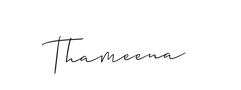 Create a beautiful signature design for name Thameena. With this signature (Allison_Script) fonts, you can make a handwritten signature for free. Thameena signature style 2 images and pictures png