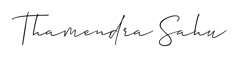 Designed for modern professionals: Thamendra Sahu name signature crafted with Allison_Script script. Ready for digital PDF workflows. Thamendra Sahu signature style 2 images and pictures png