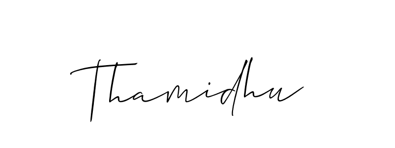 if you are searching for the best signature style for your name Thamidhu. so please give up your signature search. here we have designed multiple signature styles  using Allison_Script. Thamidhu signature style 2 images and pictures png