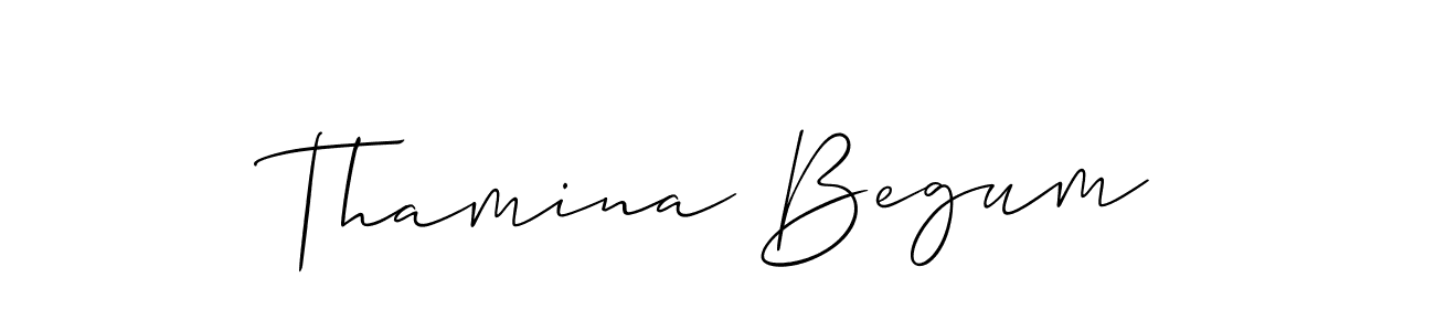 The best way (Allison_Script) to make a short signature is to pick only two or three words in your name. The name Thamina Begum include a total of six letters. For converting this name. Thamina Begum signature style 2 images and pictures png