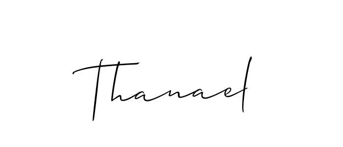 Make a beautiful signature design for name Thanael. With this signature (Allison_Script) style, you can create a handwritten signature for free. Thanael signature style 2 images and pictures png