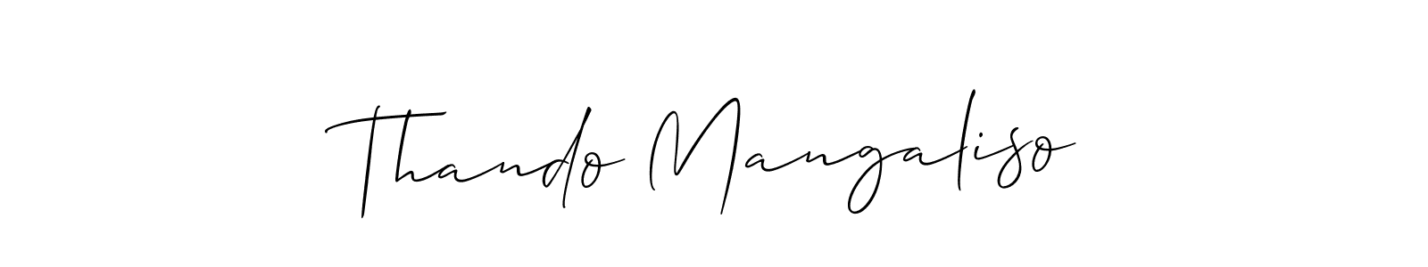 How to make Thando Mangaliso name signature. Use Allison_Script style for creating short signs online. This is the latest handwritten sign. Thando Mangaliso signature style 2 images and pictures png