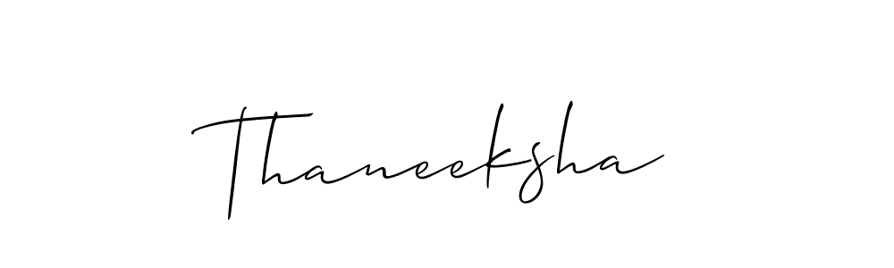 Create a beautiful signature design for name Thaneeksha. With this signature (Allison_Script) fonts, you can make a handwritten signature for free. Thaneeksha signature style 2 images and pictures png