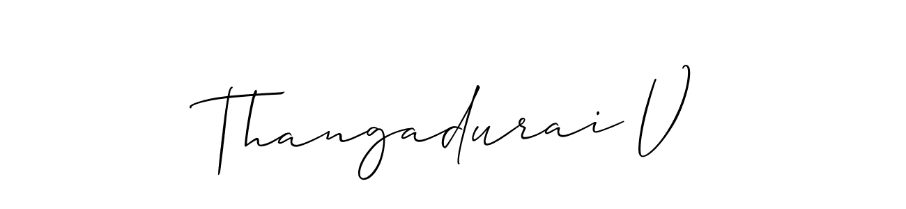 It looks lik you need a new signature style for name Thangadurai V. Design unique handwritten (Allison_Script) signature with our free signature maker in just a few clicks. Thangadurai V signature style 2 images and pictures png